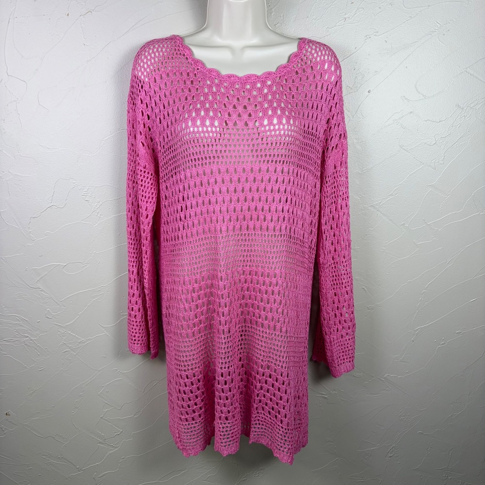 AIMAGE Open Knit Cover Up Crochet Pink S Swim Beach Summer Resort Festival NWT